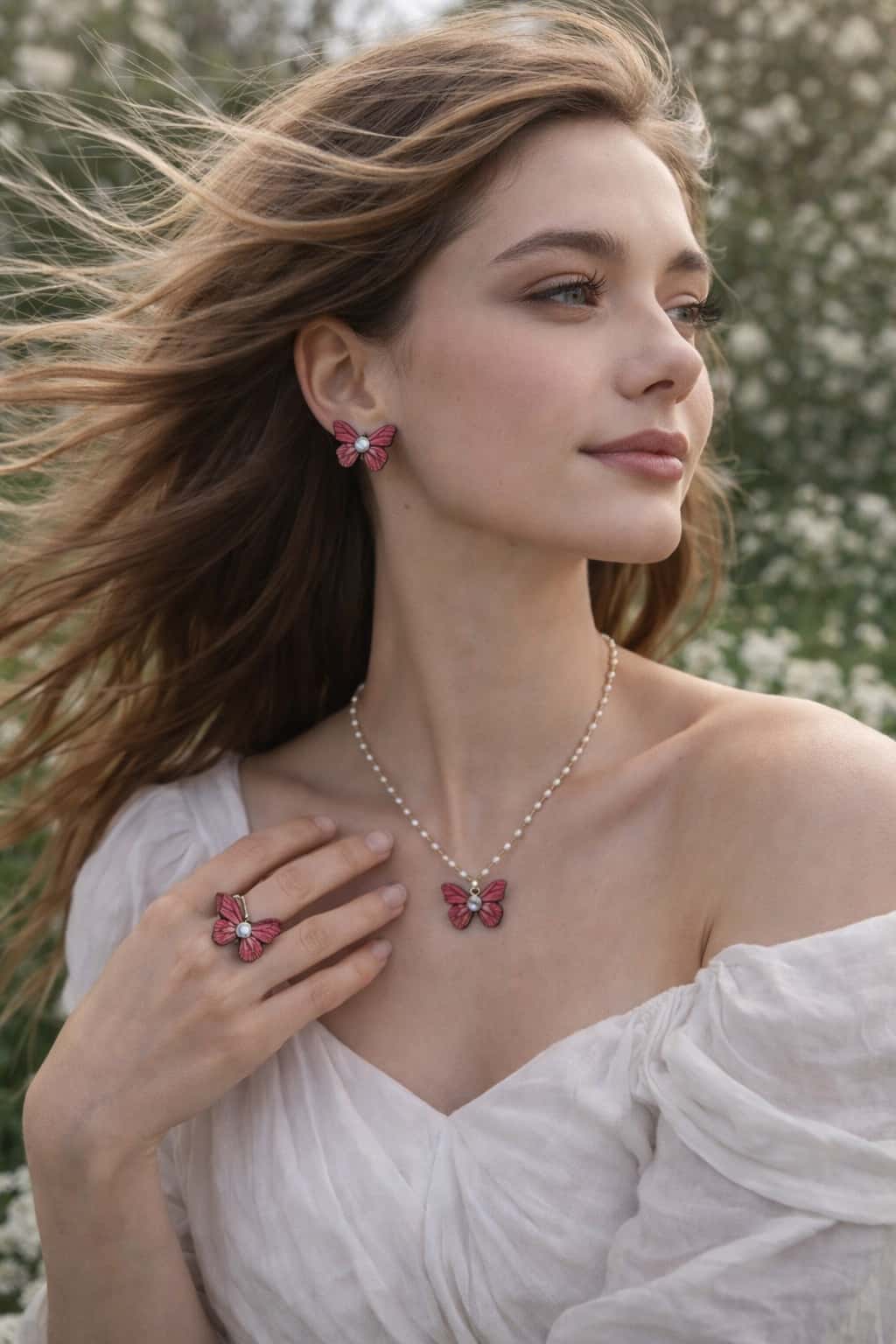 Pink Butterfly Pendant Necklace Set with Stud Earrings | Velaora Jewelry by Velaora Jewels