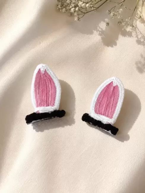 Handmade Bunny Ear Hair Clips Pink White Pair | Velaora Jewels handmade jewellery by Velaora Jewels