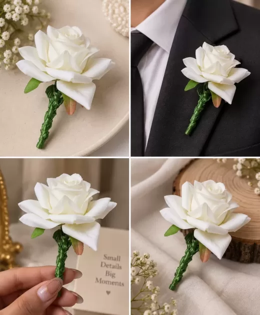 white rose brooch handmade jewellery by Velaora Jewels