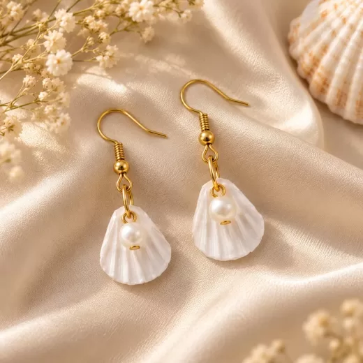 white shell earrings by Velaora Jewels