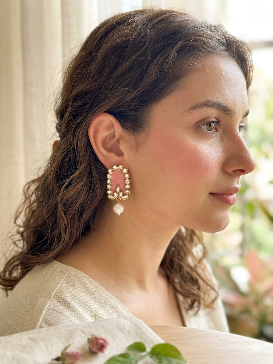 Kundan Pearl Drop Earrings for Women | Velaora Jewels model thumbnail