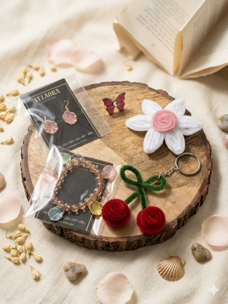 Velaora-Hamper | Jewelry Gift Hamper for Women | Cute Accessories Combo Set (Earring,, ring, Necklace, Bracelet & Keychain) by Velaora Jewels