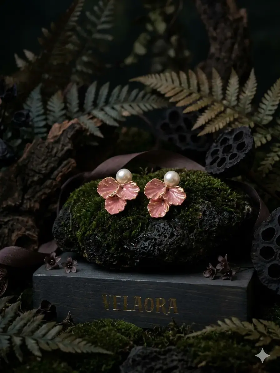 Petal Pearl Drop Earrings with Gold Detailing Velaora Luxury Handmade Jewelry by Velaora Jewels