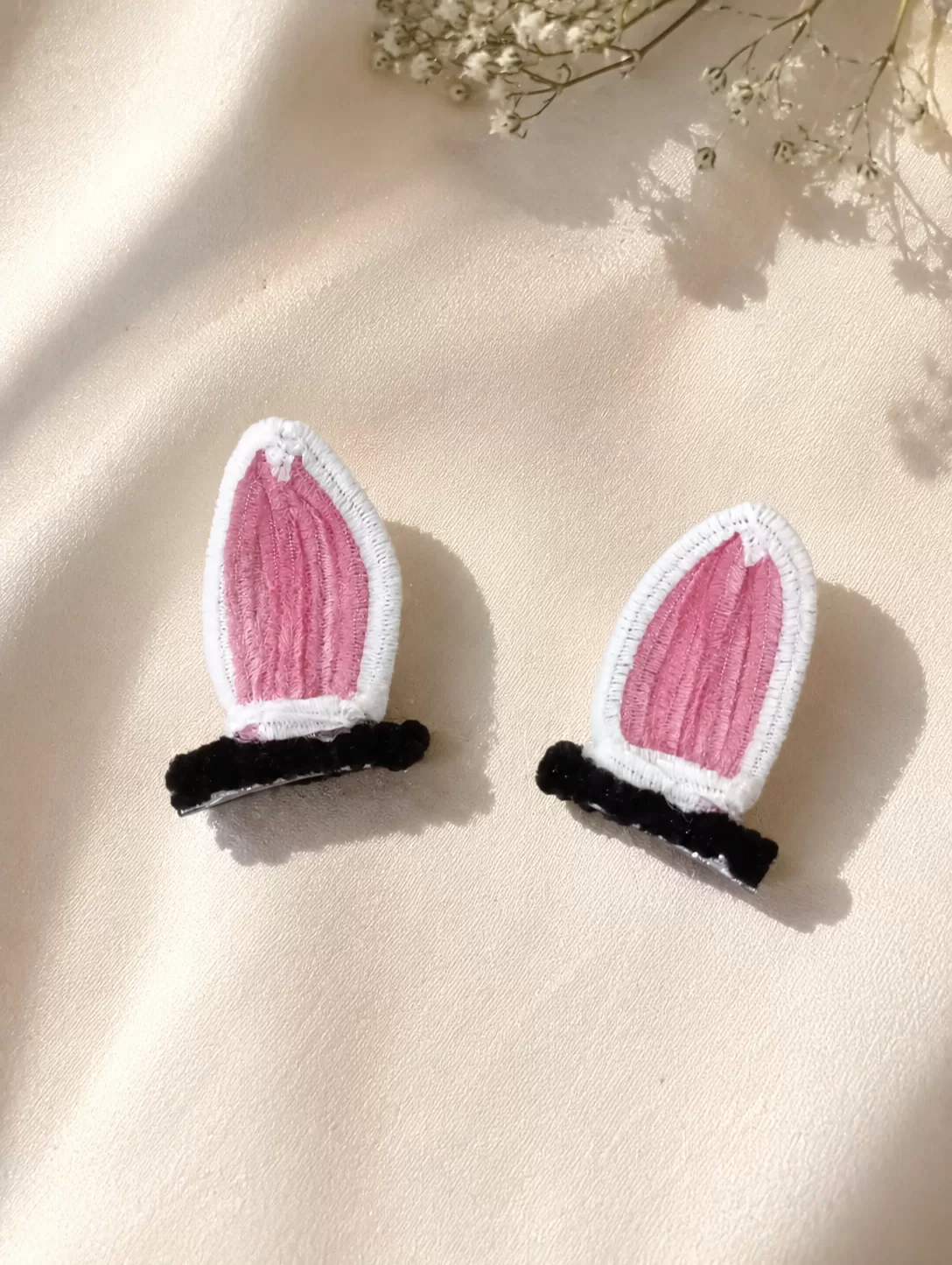 Handmade Bunny Ear Hair Clips Pink White Pair | Velaora Jewels by Velaora Jewels